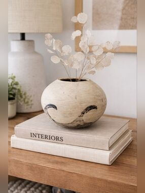 Rustic Handmade Ceramic Vase Neutral Pottery Bowl Style Distressed Finish Boho